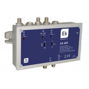 CA 483 Central banda larga 3 entradas: FM / BIII-DAB / UHF (470-694MHz). G: 30dB (FM) / 35dB (BIII-DAB) / 48dB (UHF)